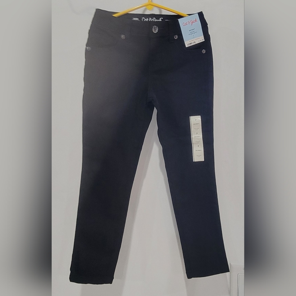 NWT Cat & Jack Kids' Black Skinny Jeans / Size 7 / Mid Rise / Adjustable waist